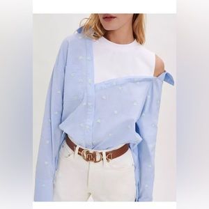 Maje off the shoulder poplin shirt with hearts